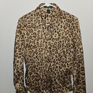 Ralph Lauren Leopard Print Blouse in Tan and Brown